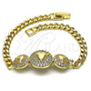 Pulsera Elegante 03.283.0293.07 Oro Laminado, Diseño de Corazón y Miami Cubana, con Blanca Zirconia Cubica, Pulido, Tono Dorado (05 MM Thickness, 7 Inches Length)