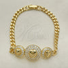 Pulsera Elegante 03.283.0293.07 Oro Laminado, Diseño de Corazón y Miami Cubana, con Blanca Zirconia Cubica, Pulido, Tono Dorado (05 MM Thickness, 7 Inches Length)
