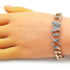 Pulsera Elegante 03.283.0296.07 Oro Laminado, Diseño de Mariposa y Miami Cubana, con Blanca Zirconia Cubica, Pulido, Tono Dorado (09 MM Thickness, 7 Inches Length)