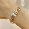 Pulsera Elegante 03.283.0296.07 Oro Laminado, Diseño de Mariposa y Miami Cubana, con Blanca Zirconia Cubica, Pulido, Tono Dorado (09 MM Thickness, 7 Inches Length)