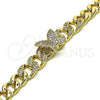 Pulsera Elegante 03.283.0296.07 Oro Laminado, Diseño de Mariposa y Miami Cubana, con Blanca Zirconia Cubica, Pulido, Tono Dorado (09 MM Thickness, 7 Inches Length)