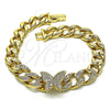 Pulsera Elegante 03.283.0296.07 Oro Laminado, Diseño de Mariposa y Miami Cubana, con Blanca Zirconia Cubica, Pulido, Tono Dorado (09 MM Thickness, 7 Inches Length)