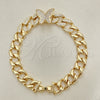 Pulsera Elegante 03.283.0296.07 Oro Laminado, Diseño de Mariposa y Miami Cubana, con Blanca Zirconia Cubica, Pulido, Tono Dorado (09 MM Thickness, 7 Inches Length)