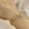 Pulsera Elegante 03.283.0298.08 Oro Laminado, Diseño de Llave Griega y Miami Cubana, con Micro Pave Blanca, Pulido, Tono Dorado (Grosor 05 MM, 8 Pulgadas de Largo)