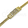Pulsera Elegante 03.283.0298.08 Oro Laminado, Diseño de Llave Griega y Miami Cubana, con Micro Pave Blanca, Pulido, Tono Dorado (Grosor 05 MM, 8 Pulgadas de Largo)