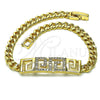 Pulsera Elegante 03.283.0298.08 Oro Laminado, Diseño de Llave Griega y Miami Cubana, con Micro Pave Blanca, Pulido, Tono Dorado (Grosor 05 MM, 8 Pulgadas de Largo)