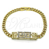 Pulsera Elegante 03.283.0298.08 Oro Laminado, Diseño de Llave Griega y Miami Cubana, con Micro Pave Blanca, Pulido, Tono Dorado (Grosor 05 MM, 8 Pulgadas de Largo)