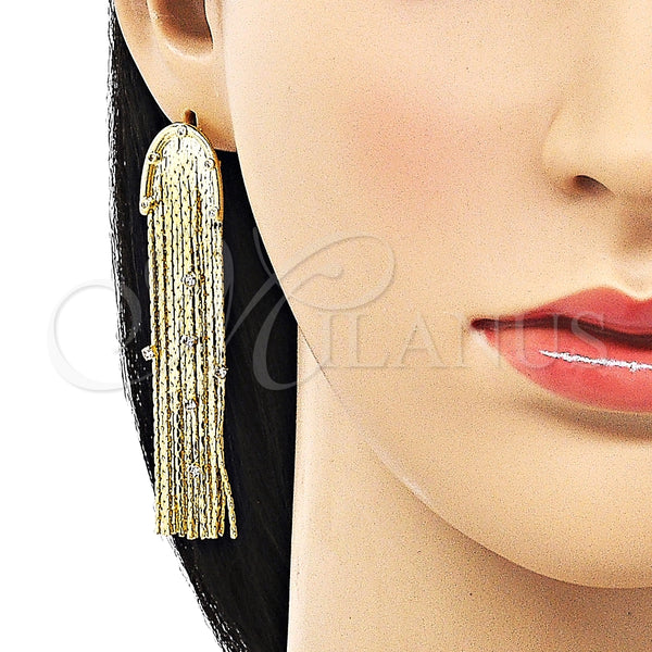 Arete Largo 02.341.0142 Oro Laminado, con Blanca Cristal, Diamantado, Tono Dorado