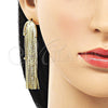 Arete Largo 02.341.0142 Oro Laminado, con Blanca Cristal, Diamantado, Tono Dorado