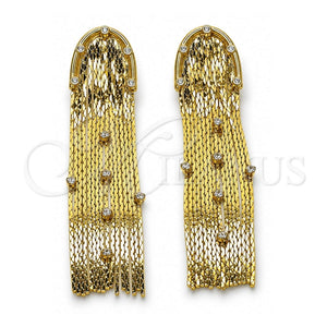 Arete Largo 02.341.0142 Oro Laminado, con Blanca Cristal, Diamantado, Tono Dorado