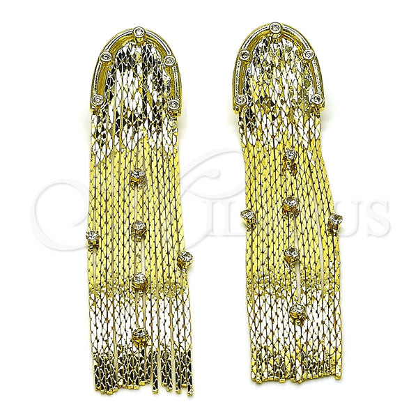Arete Largo 02.341.0142 Oro Laminado, con Blanca Cristal, Diamantado, Tono Dorado