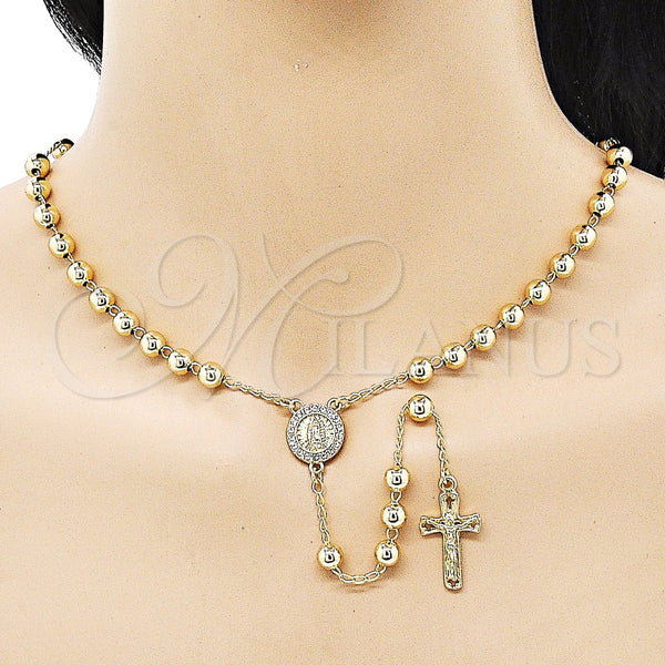 Rosario Mediano 09.213.0038.26 Oro Laminado, Diseño de Guadalupe y Crucifijo, con Blanca Cristal, Pulido, Tono Dorado