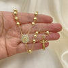 Rosario Mediano 09.213.0038.26 Oro Laminado, Diseño de Guadalupe y Crucifijo, con Blanca Cristal, Pulido, Tono Dorado