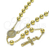 Rosario Mediano 09.213.0038.26 Oro Laminado, Diseño de Guadalupe y Crucifijo, con Blanca Cristal, Pulido, Tono Dorado