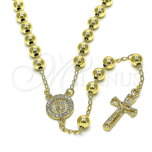 Rosario Mediano 09.213.0038.26 Oro Laminado, Diseño de Guadalupe y Crucifijo, con Blanca Cristal, Pulido, Tono Dorado