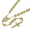 Rosario Mediano 09.213.0019.26 Oro Laminado, Diseño de San Lazaro y Crucifijo, Pulido, Tono Dorado
