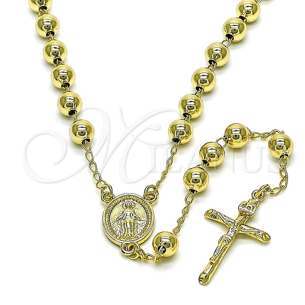 Rosario Mediano 09.213.0019.26 Oro Laminado, Diseño de San Lazaro y Crucifijo, Pulido, Tono Dorado