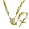 Rosario Mediano 09.213.0019.26 Oro Laminado, Diseño de San Lazaro y Crucifijo, Pulido, Tono Dorado