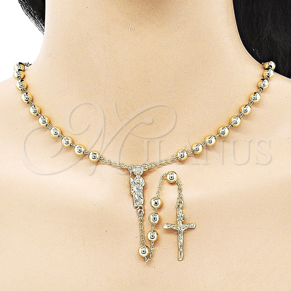 Rosario Mediano 09.213.0043.26 Oro Laminado, Diseño de San Judas y Crucifijo, Pulido, Tono Dorado