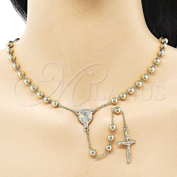 Rosario Mediano 09.213.0044.26 Oro Laminado, Diseño de Sagrado Corazon de Maria y Crucifijo, Pulido, Tono Dorado