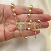 Rosario Mediano 09.213.0044.26 Oro Laminado, Diseño de Sagrado Corazon de Maria y Crucifijo, Pulido, Tono Dorado
