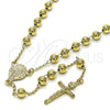 Rosario Mediano 09.213.0044.26 Oro Laminado, Diseño de Sagrado Corazon de Maria y Crucifijo, Pulido, Tono Dorado