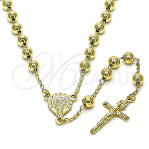 Rosario Mediano 09.213.0044.26 Oro Laminado, Diseño de Sagrado Corazon de Maria y Crucifijo, Pulido, Tono Dorado
