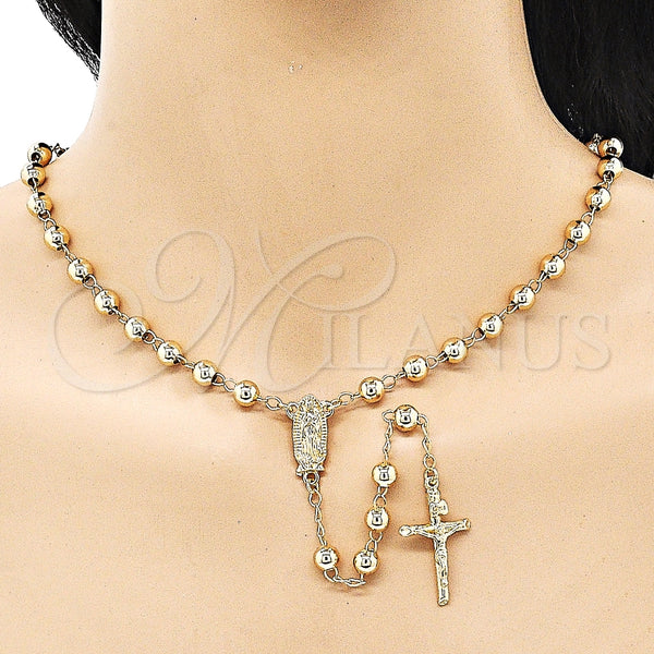 Rosario Mediano 09.213.0018.26 Oro Laminado, Diseño de Guadalupe y Crucifijo, Pulido, Tono Dorado