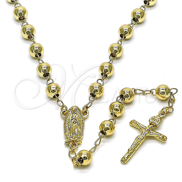 Rosario Mediano 09.213.0018.26 Oro Laminado, Diseño de Guadalupe y Crucifijo, Pulido, Tono Dorado