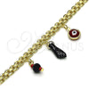 Pulsera de Dije 03.213.0215.08 Oro Laminado, Diseño de Mano de Figa y Ojo Griego, con Negro and Granate Cristal, Esmaltado Rojo, Tono Dorado (05 MM Thickness, 8 Inches Length)