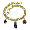 Pulsera de Dije 03.213.0215.08 Oro Laminado, Diseño de Mano de Figa y Ojo Griego, con Negro and Granate Cristal, Esmaltado Rojo, Tono Dorado (05 MM Thickness, 8 Inches Length)