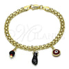 Pulsera de Dije 03.213.0215.08 Oro Laminado, Diseño de Mano de Figa y Ojo Griego, con Negro and Granate Cristal, Esmaltado Rojo, Tono Dorado (05 MM Thickness, 8 Inches Length)