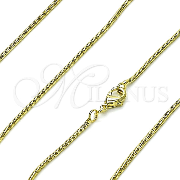 Gargantilla Basica 04.213.0273.18 Oro Laminado, Diseño de Cola de Raton, Pulido, Tono Dorado (02 MM Thickness, 18 Inches Length)