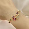 Pulsera de Dije 03.213.0216.07 Oro Laminado, Diseño de Elefante y Ojo Griego, con Granate Cristal, Pulido, Tono Dorado (07 MM Thickness, 7 Inches Length)
