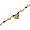 Pulsera de Dije 03.213.0216.07 Oro Laminado, Diseño de Elefante y Ojo Griego, con Granate Cristal, Pulido, Tono Dorado (07 MM Thickness, 7 Inches Length)