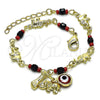 Pulsera de Dije 03.213.0216.07 Oro Laminado, Diseño de Elefante y Ojo Griego, con Granate Cristal, Pulido, Tono Dorado (07 MM Thickness, 7 Inches Length)