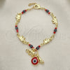 Pulsera de Dije 03.213.0216.07 Oro Laminado, Diseño de Elefante y Ojo Griego, con Granate Cristal, Pulido, Tono Dorado (07 MM Thickness, 7 Inches Length)