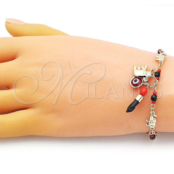Pulsera de Dije 03.213.0217.06 Oro Laminado, Diseño de Elefante y Ojo Griego, con Granate Cristal, Pulido, Tono Dorado (03 MM Thickness, 6 Inches Length)