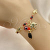 Pulsera de Dije 03.213.0217.06 Oro Laminado, Diseño de Elefante y Ojo Griego, con Granate Cristal, Pulido, Tono Dorado (03 MM Thickness, 6 Inches Length)