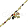 Pulsera de Dije 03.213.0217.06 Oro Laminado, Diseño de Elefante y Ojo Griego, con Granate Cristal, Pulido, Tono Dorado (03 MM Thickness, 6 Inches Length)