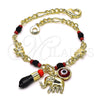 Pulsera de Dije 03.213.0217.06 Oro Laminado, Diseño de Elefante y Ojo Griego, con Granate Cristal, Pulido, Tono Dorado (03 MM Thickness, 6 Inches Length)