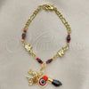 Pulsera de Dije 03.213.0217.06 Oro Laminado, Diseño de Elefante y Ojo Griego, con Granate Cristal, Pulido, Tono Dorado (03 MM Thickness, 6 Inches Length)