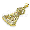 Dije Religioso 05.253.0153.1 Oro Laminado, Diseño de Caridad del Cobre, con Amarillo Claro Zirconia Cubica, Pulido, Tono Dorado
