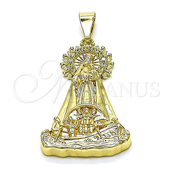 Dije Religioso 05.253.0153.1 Oro Laminado, Diseño de Caridad del Cobre, con Amarillo Claro Zirconia Cubica, Pulido, Tono Dorado