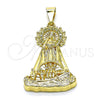 Dije Religioso 05.253.0153.1 Oro Laminado, Diseño de Caridad del Cobre, con Amarillo Claro Zirconia Cubica, Pulido, Tono Dorado