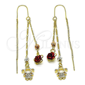 Arete Violador 02.253.0078 Oro Laminado, Diseño de Niñita Pequeña y Flor, con Blanca Micro Pave, Pulido, Tres Tonos