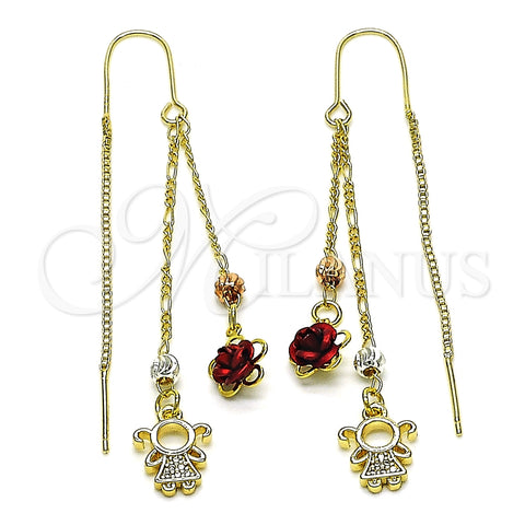 Arete Violador 02.253.0078 Oro Laminado, Diseño de Niñita Pequeña y Flor, con Blanca Micro Pave, Pulido, Tres Tonos