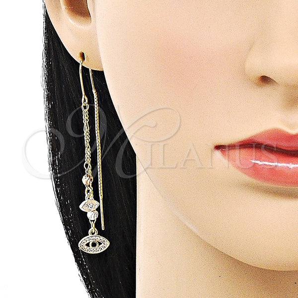 Arete Violador 02.253.0080 Oro Laminado, Diseño de Ojo Griego, con Blanca Micro Pave and Negro Zirconia Cubica, Pulido, Tres Tonos