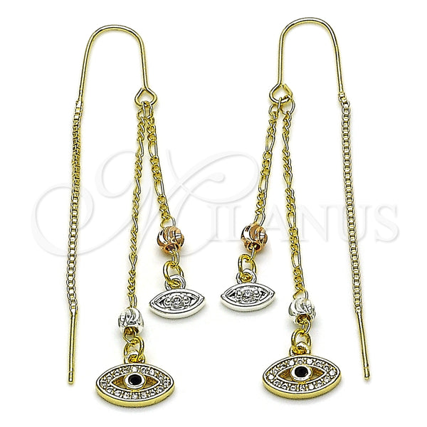 Arete Violador 02.253.0080 Oro Laminado, Diseño de Ojo Griego, con Blanca Micro Pave and Negro Zirconia Cubica, Pulido, Tres Tonos