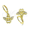 Arete Colgante 02.253.0084 Oro Laminado, Diseño de Angel y Corazón, con Blanca Micro Pave, Pulido, Tono Dorado
